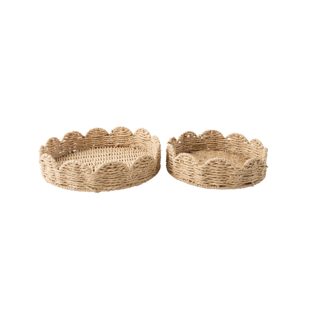 Coastal Tones Collection Raffia 2pk Tray - ROUND SCALLOP - Image 2