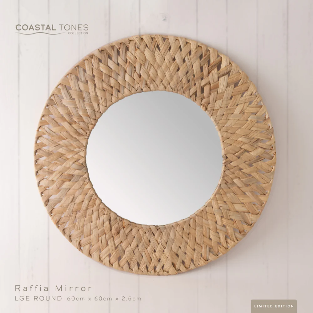 Coastal Tones Collection Raffia Mirror - LARGE ROUND - Image 2