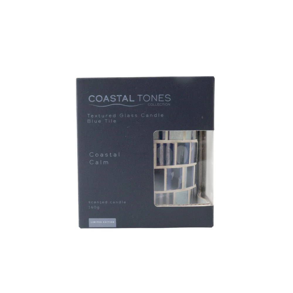 Coastal Tones Collection Textured Glass Candle - BLUE TILE - Image 2