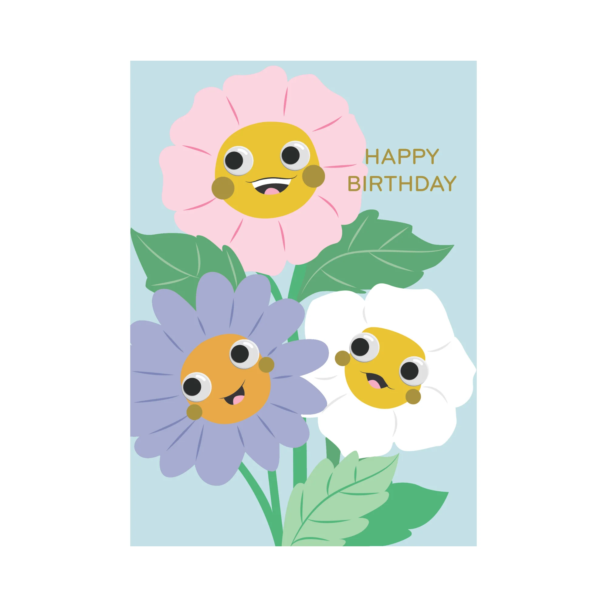 Greeting Card Googly Friends - Flowers