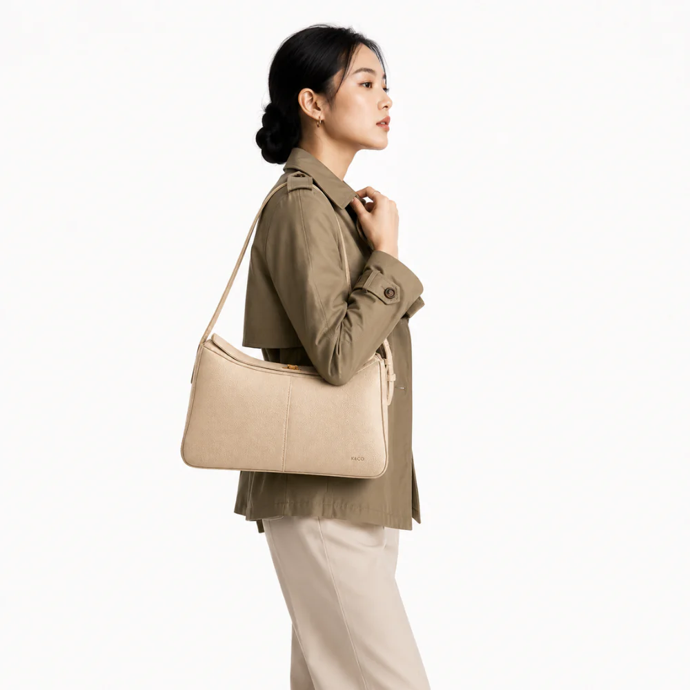 K&Co. Genuine Leather Clasp Shoulder Bag - BEIGE - Image 2