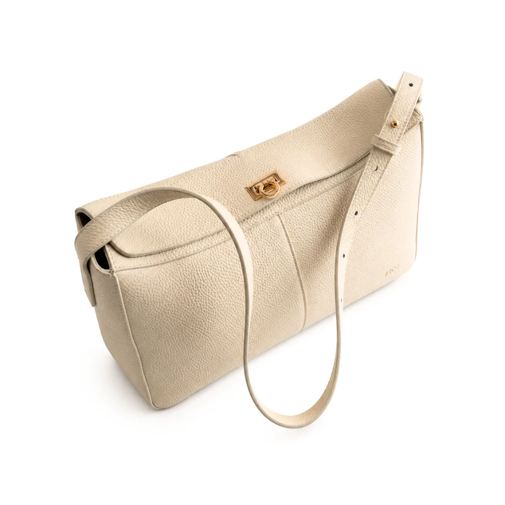 K&Co. Genuine Leather Clasp Shoulder Bag - BEIGE - Image 3