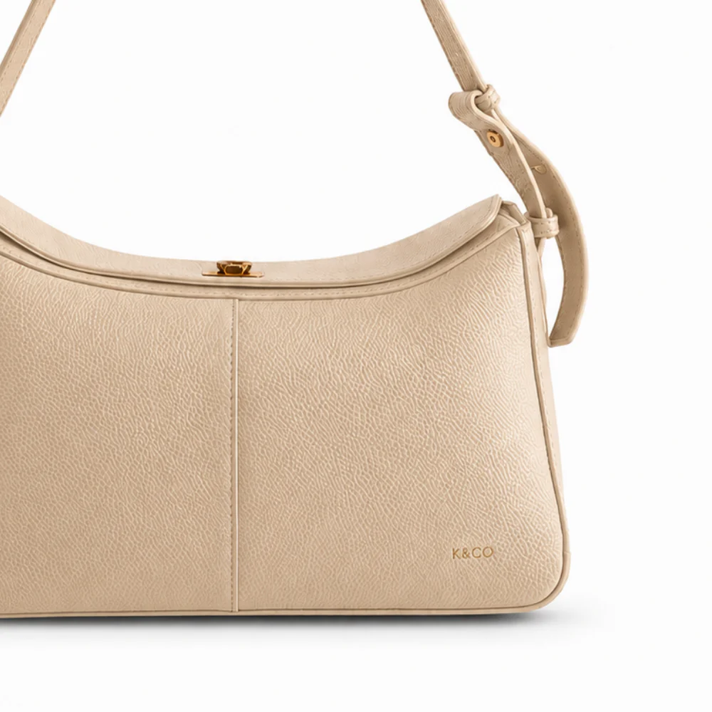 K&Co. Genuine Leather Clasp Shoulder Bag - BEIGE - Image 4