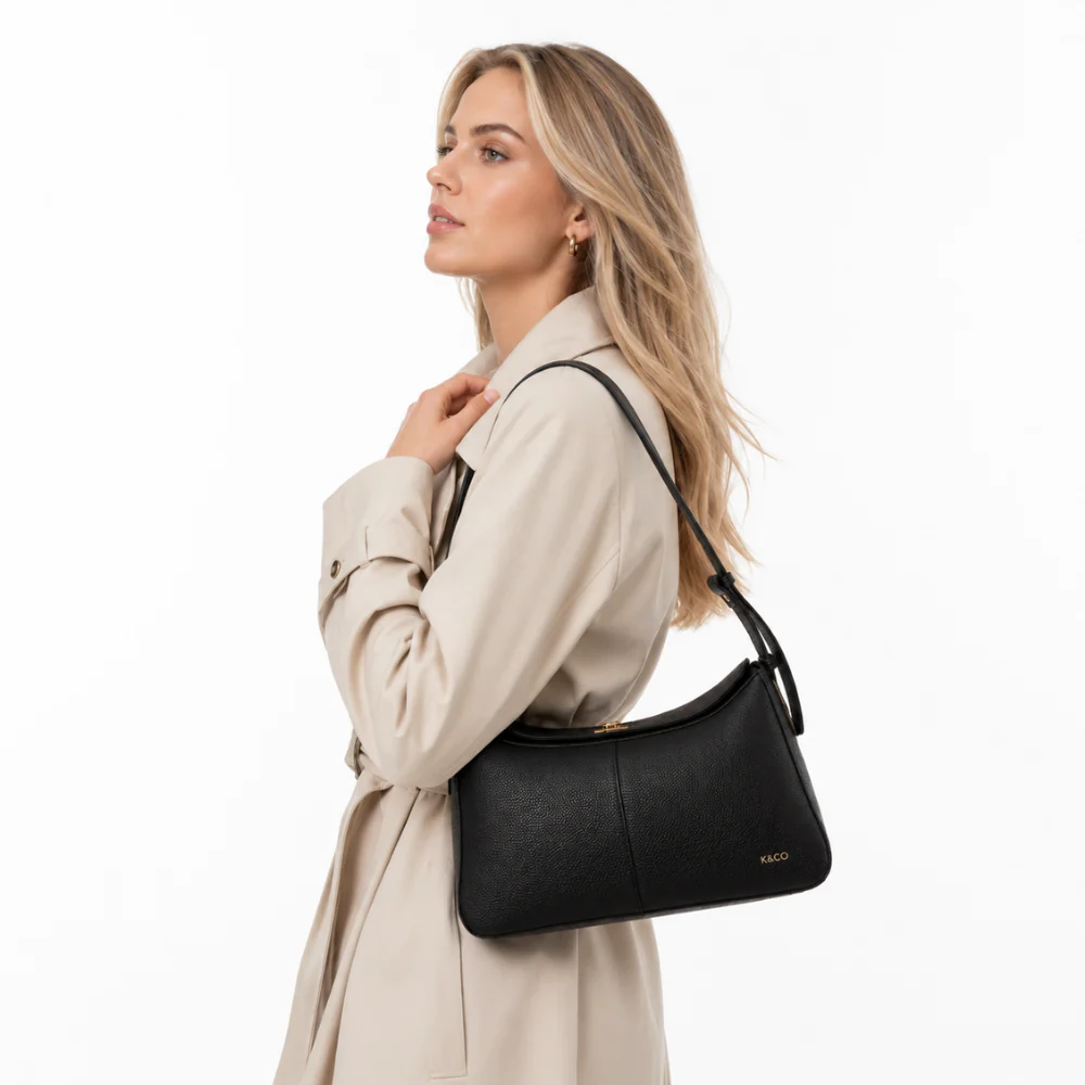 K&Co. Genuine Leather Clasp Shoulder Bag - BLACK - Image 2
