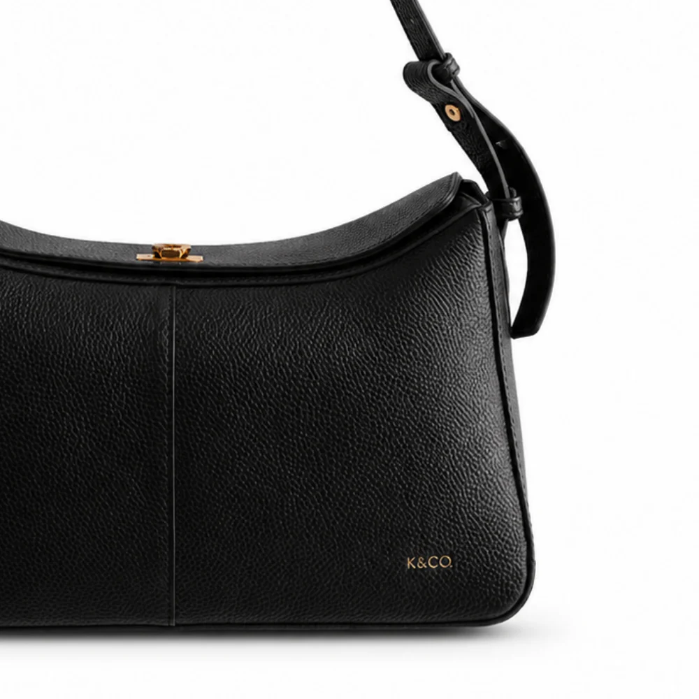 K&Co. Genuine Leather Clasp Shoulder Bag - BLACK - Image 4