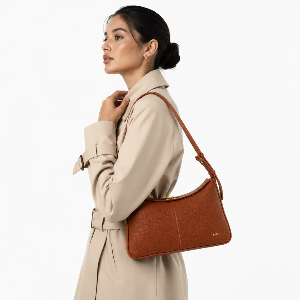 K&Co. Genuine Leather Clasp Shoulder Bag - TAN - Image 2