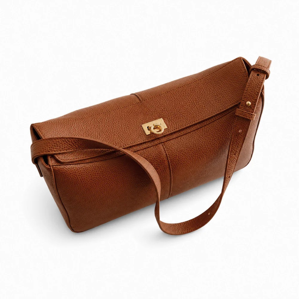 K&Co. Genuine Leather Clasp Shoulder Bag - TAN - Image 3