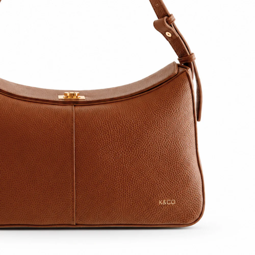 K&Co. Genuine Leather Clasp Shoulder Bag - TAN - Image 4