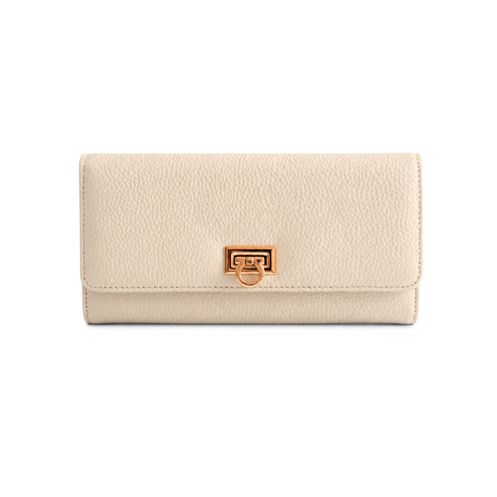 K&Co. Genuine Leather Clasp Wallet - BEIGE