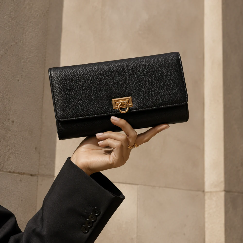 K&Co. Genuine Leather Clasp Wallet - BLACK - Image 2