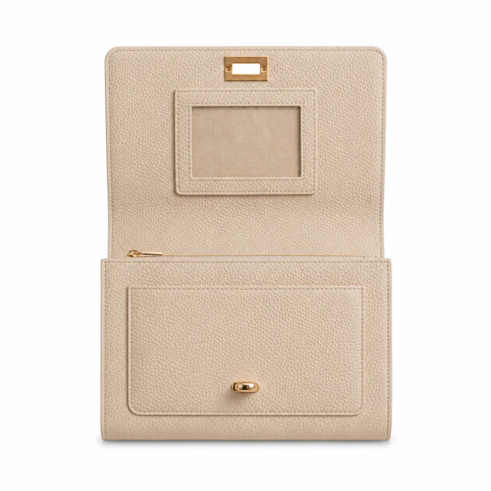 K&Co. Genuine Leather Clasp Wallet Clutch - BEIGE - Image 3