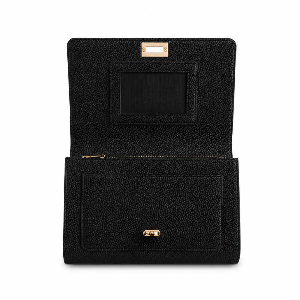 K&Co. Genuine Leather Clasp Wallet Clutch - BLACK - Image 3