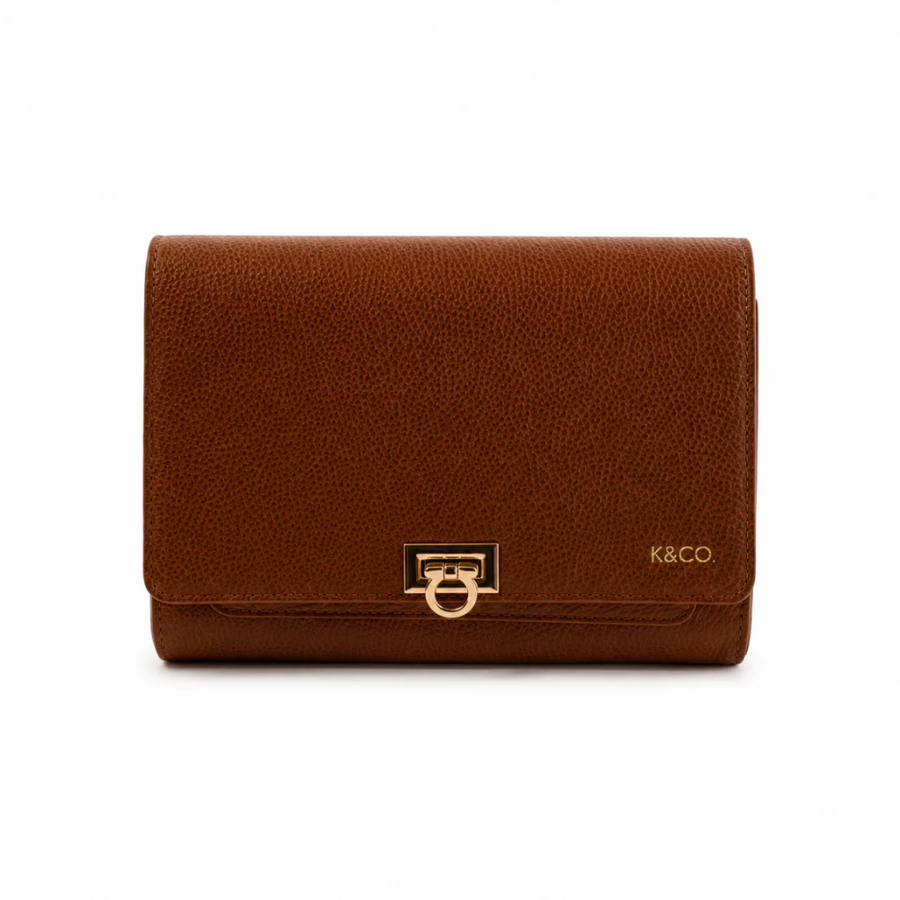 K&Co. Genuine Leather Clasp Wallet Clutch - TAN