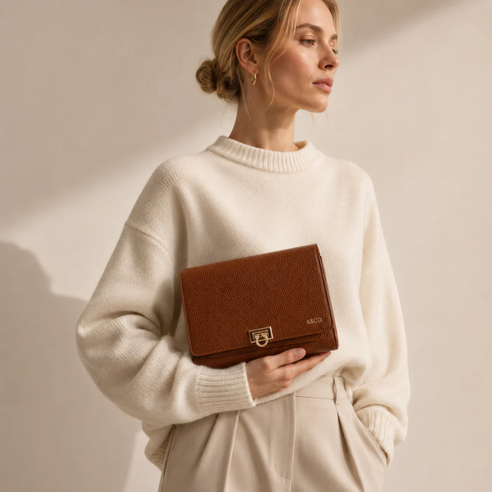 K&Co. Genuine Leather Clasp Wallet Clutch - TAN - Image 2
