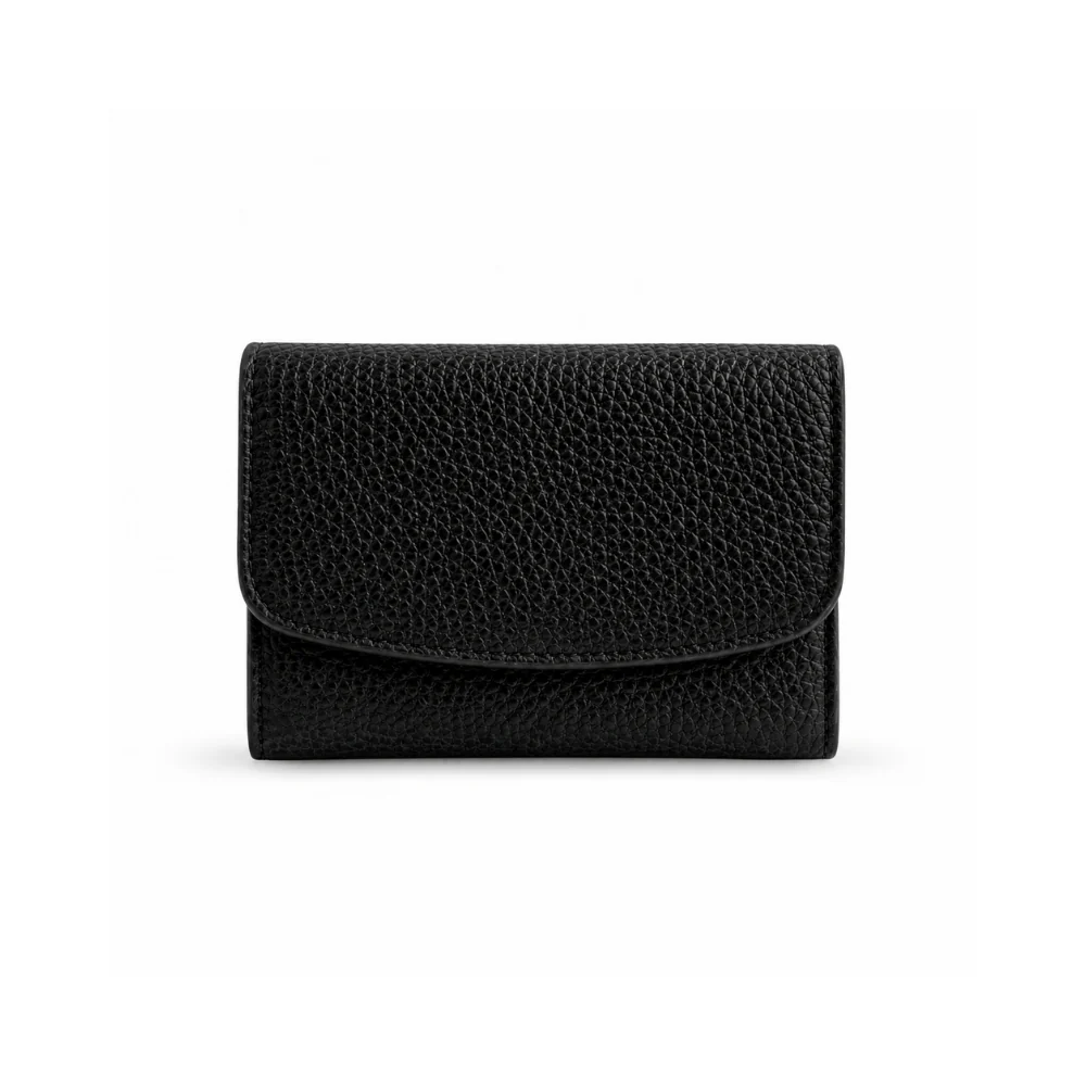 K&Co. Genuine Leather Flapover Card Wallet - BLACK