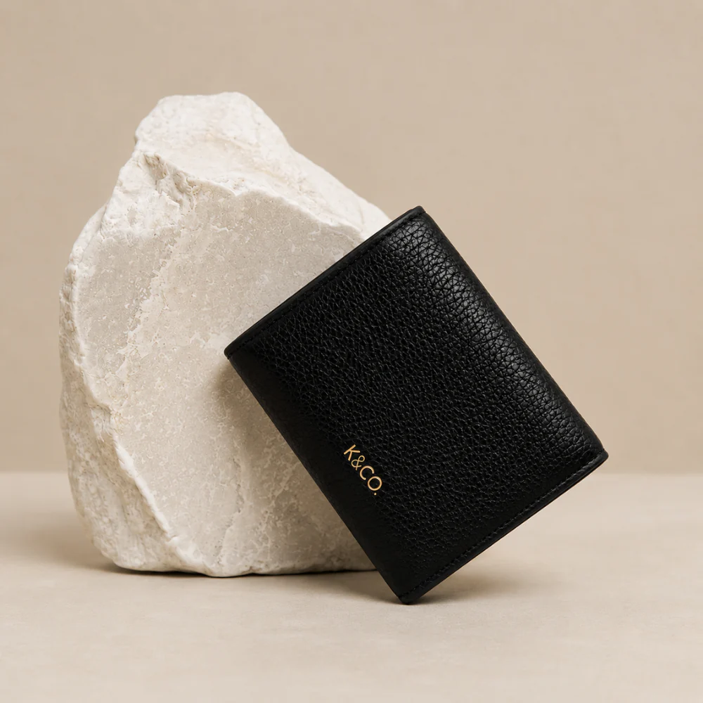 K&Co. Genuine Leather Flapover Card Wallet - BLACK - Image 2