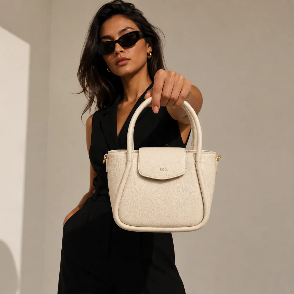 K&Co. Genuine Leather Flapover Mini Tote Bag - BEIGE - Image 2