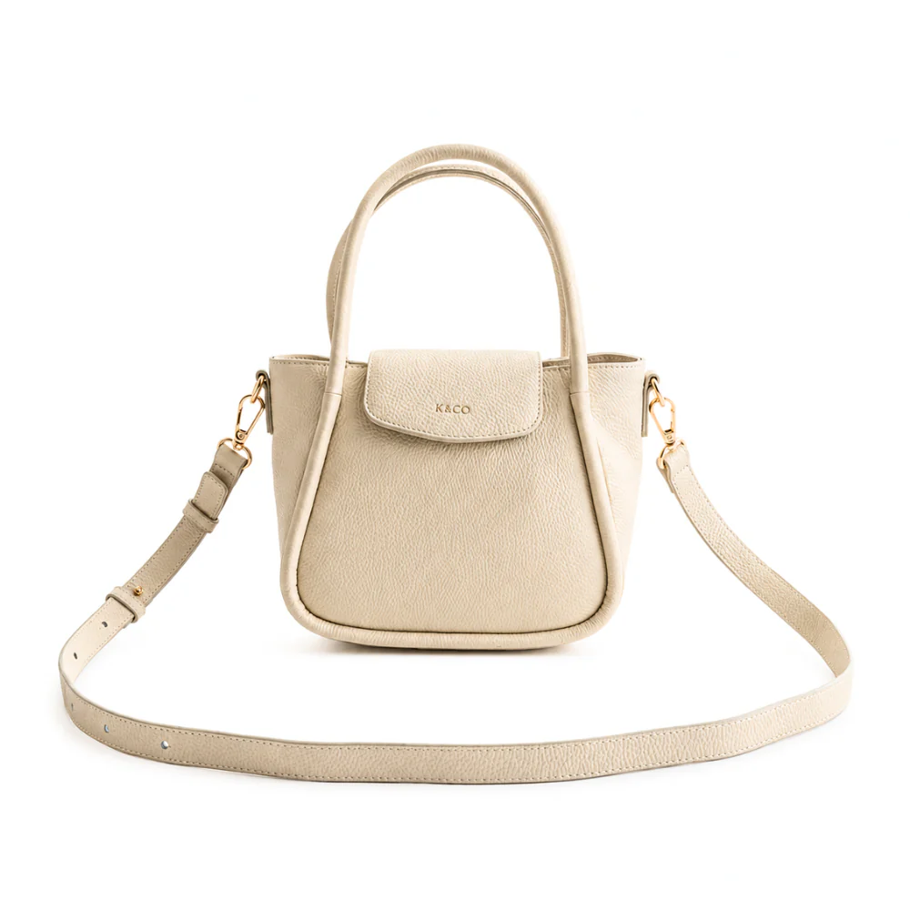 K&Co. Genuine Leather Flapover Mini Tote Bag - BEIGE - Image 3