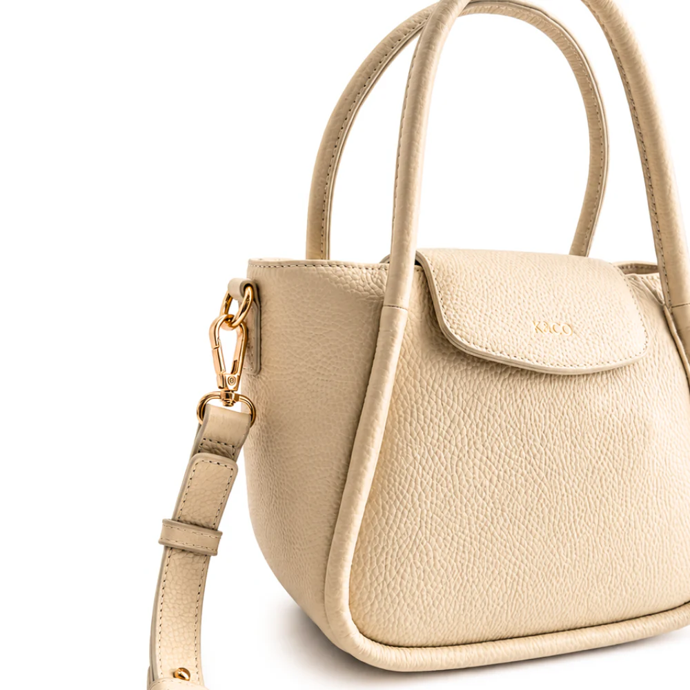 K&Co. Genuine Leather Flapover Mini Tote Bag - BEIGE - Image 4