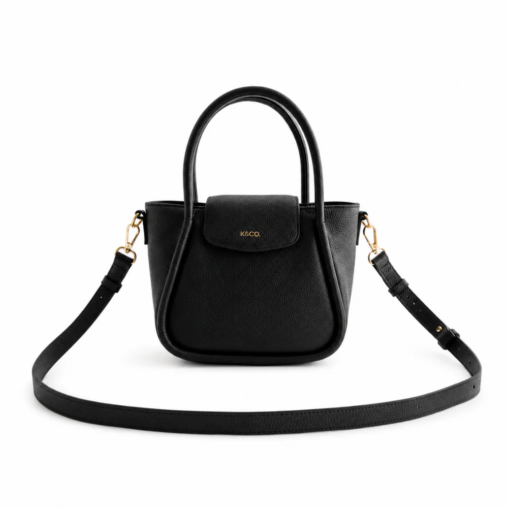 K&Co. Genuine Leather Flapover Mini Tote Bag - BLACK - Image 3