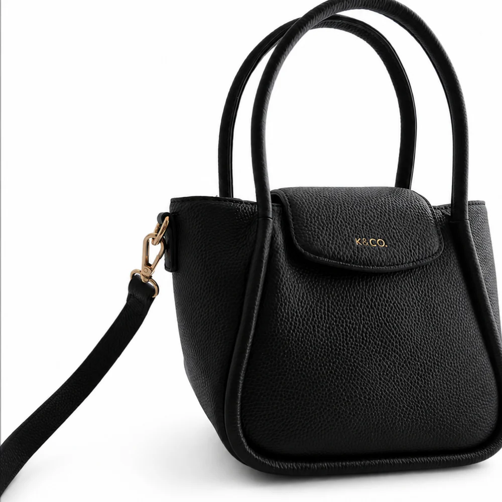 K&Co. Genuine Leather Flapover Mini Tote Bag - BLACK - Image 4