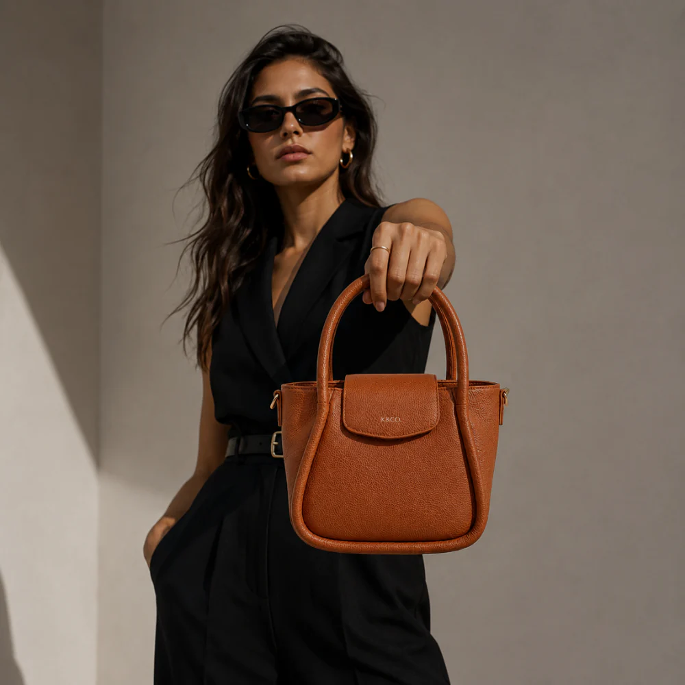 K&Co. Genuine Leather Flapover Mini Tote Bag - TAN - Image 2