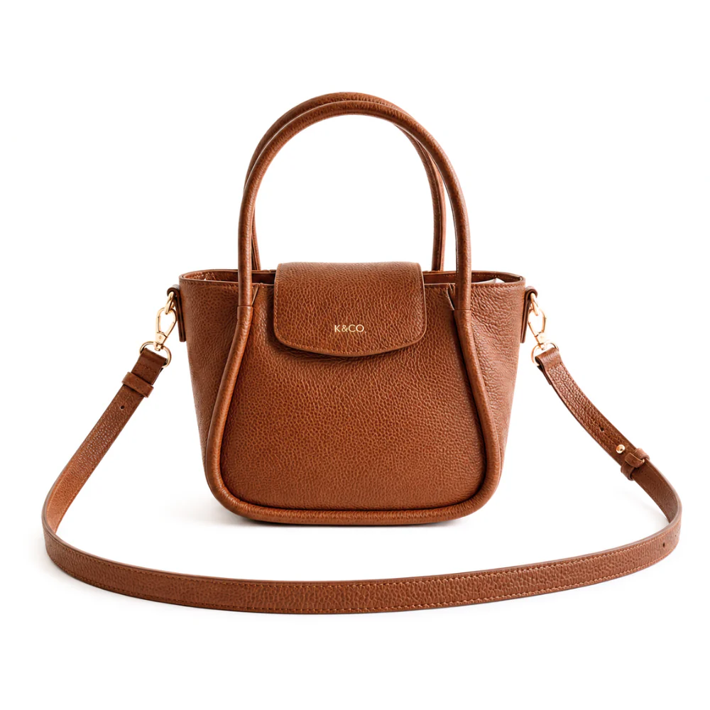K&Co. Genuine Leather Flapover Mini Tote Bag - TAN - Image 3