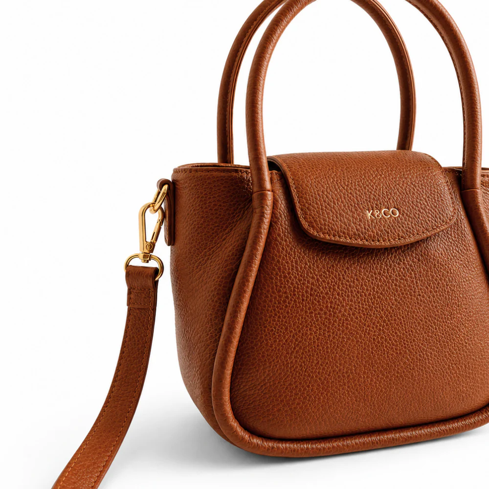 K&Co. Genuine Leather Flapover Mini Tote Bag - TAN - Image 4
