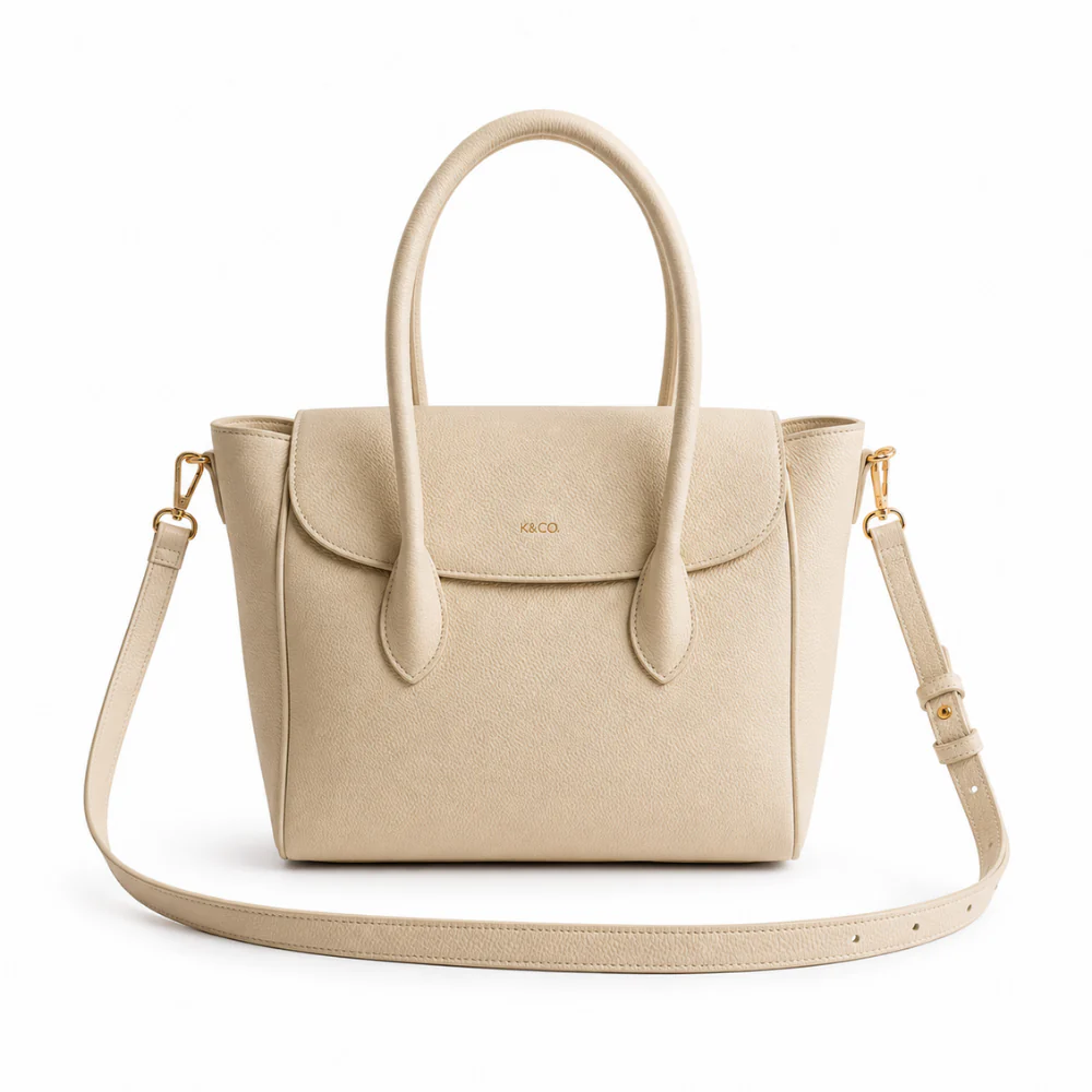 K&Co. Genuine Leather Flapover Satchel Bag - BEIGE - Image 3