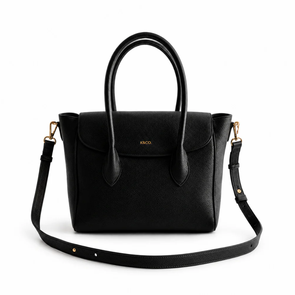 K&Co. Genuine Leather Flapover Satchel Bag - BLACK - Image 3