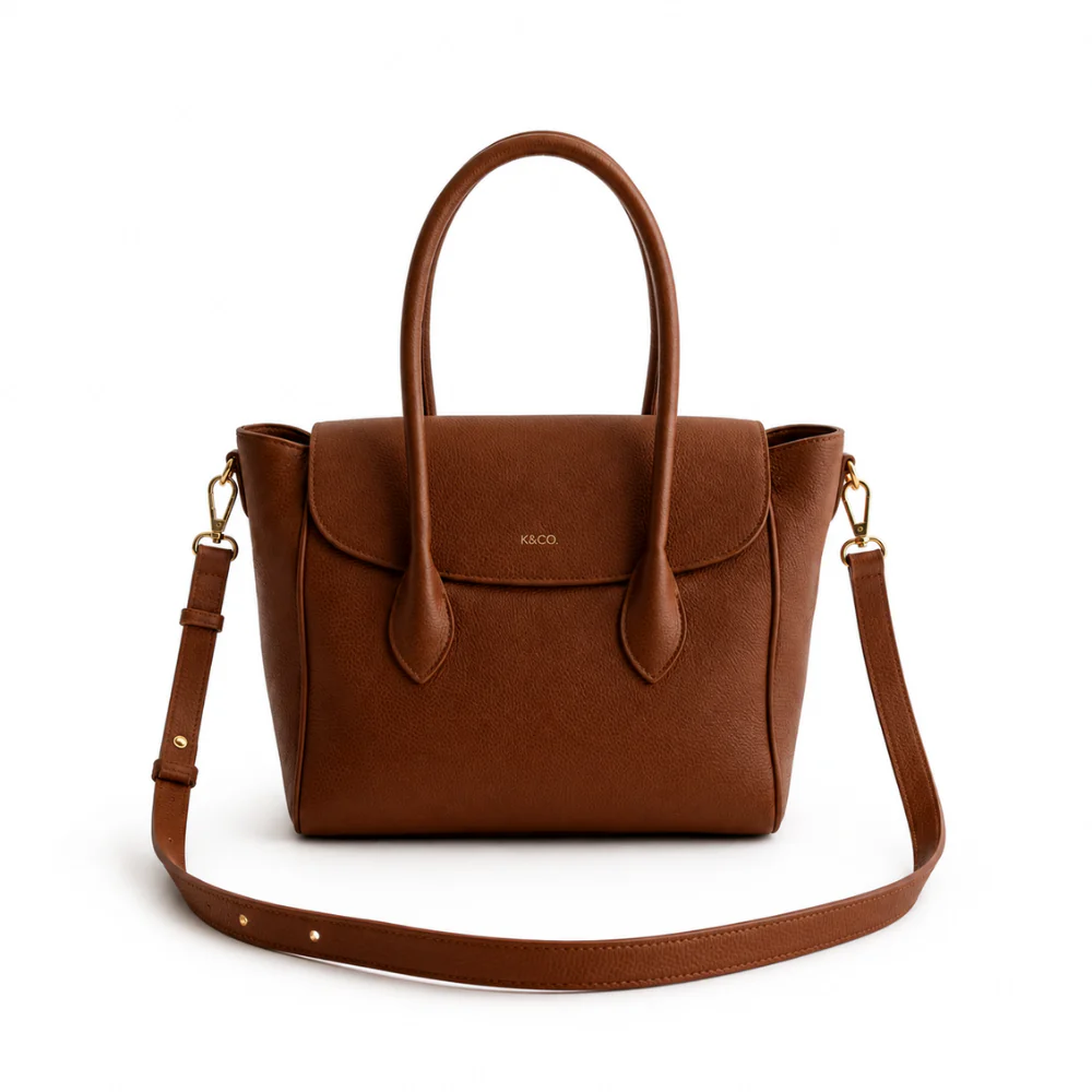 K&Co. Genuine Leather Flapover Satchel Bag - TAN - Image 3