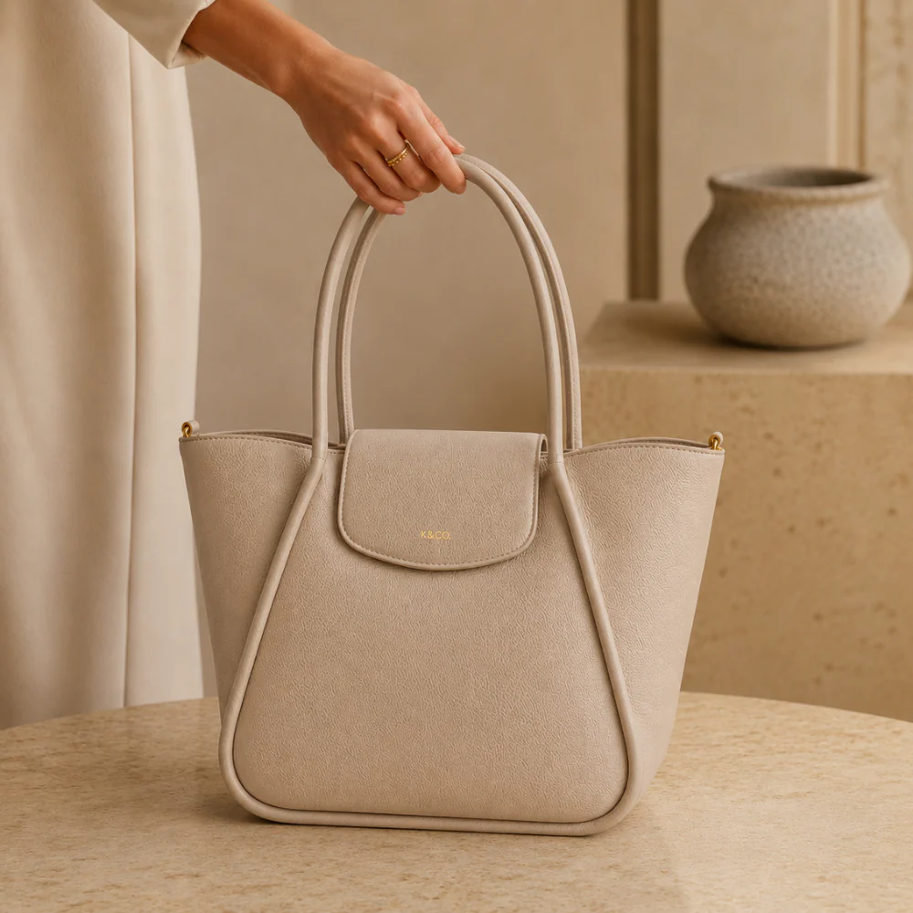 K&Co. Genuine Leather Flapover Tote Bag - BEIGE - Image 2