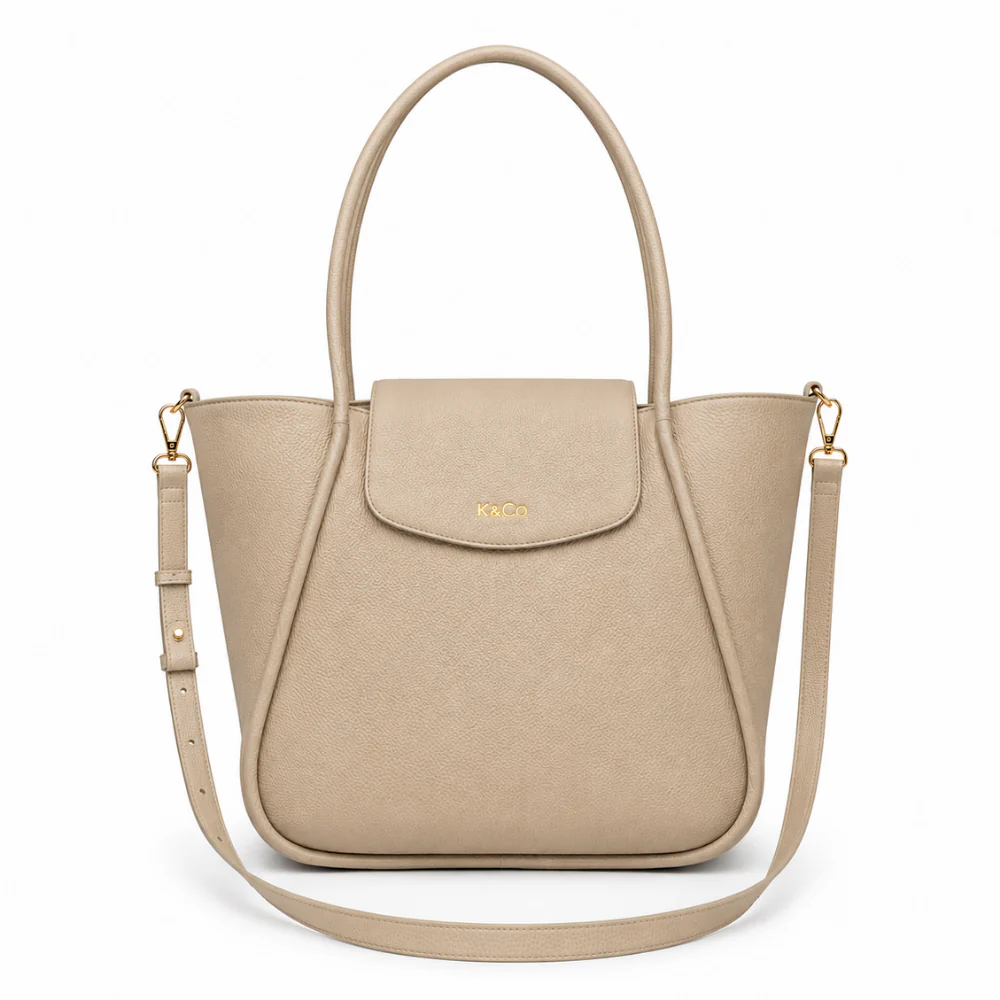 K&Co. Genuine Leather Flapover Tote Bag - BEIGE - Image 3