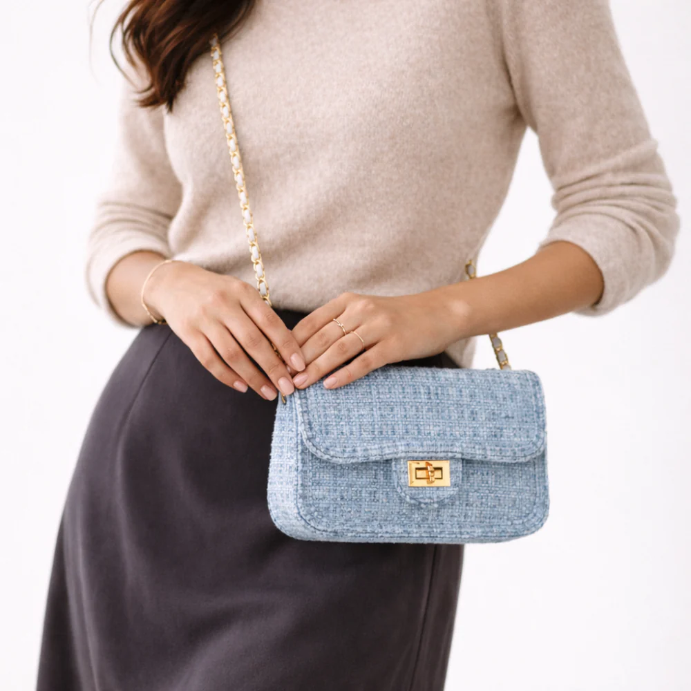 K&Co. Petal Series Boucle Mini Flapover Side Bag  - BLUE - Image 2