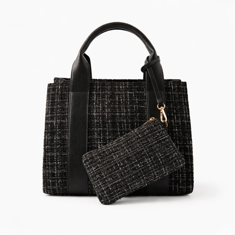 K&Co. Petal Series Boucle Mini Tote Bag with Pouch  - BLACK - Image 3