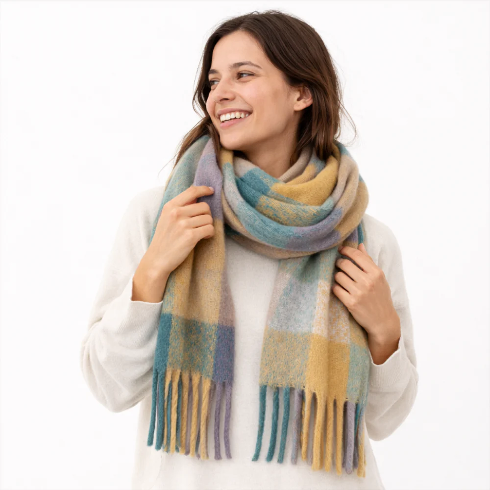 K&Co. Petal Series Chunky Scarf - TEAL/PURPLE CHECK - Image 2