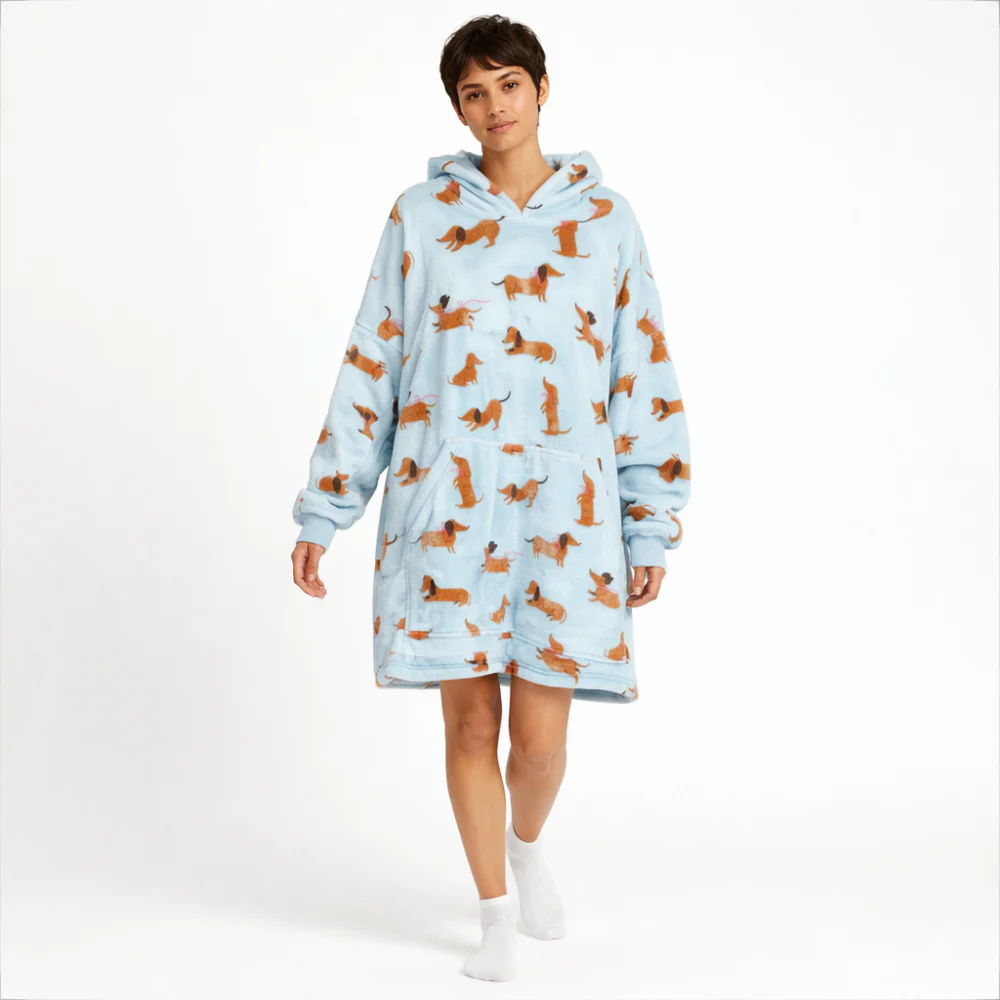 K&Co. Petal Series Hooded Blanket - HAPPY PUPS BLUE - Image 2