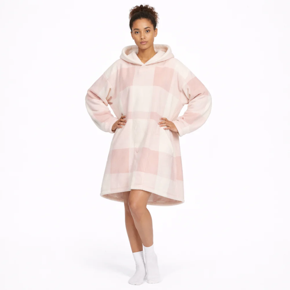 K&Co. Petal Series Hooded Blanket - PINK GINGHAM - Image 2