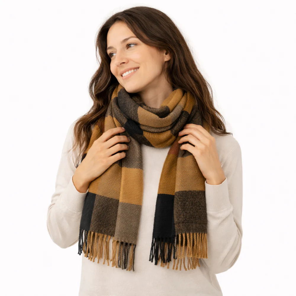 K&Co. Petal Series Pleated Scarf - LATTE CHECK - Image 2