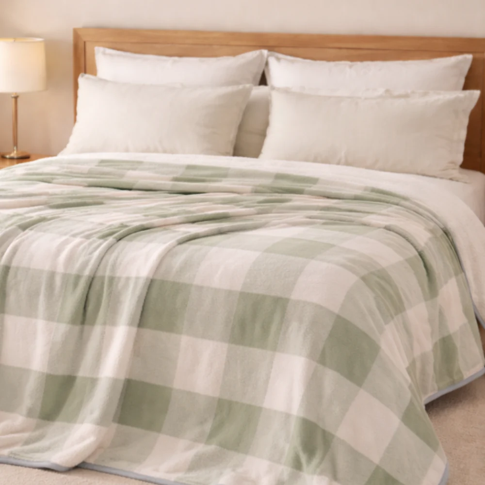 K&Co. Petal Series Printed Blanket - SAGE GINGHAM - Image 3