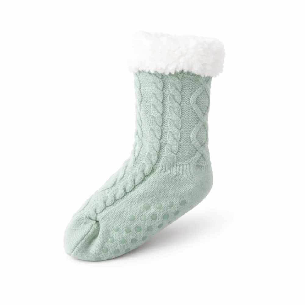 K&Co. Petal Series Slipper Socks - SAGE CABLE - Image 2