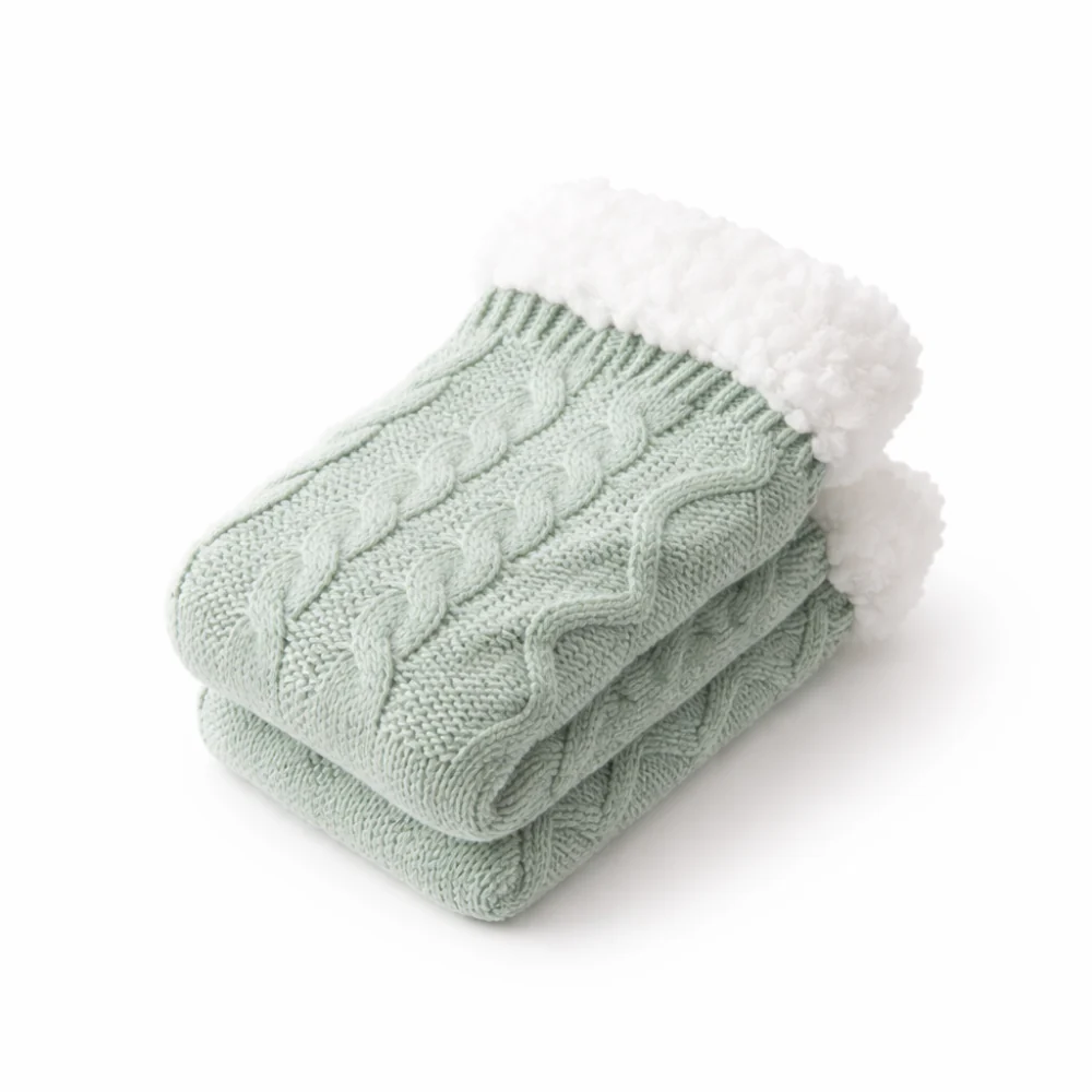 K&Co. Petal Series Slipper Socks - SAGE CABLE - Image 3