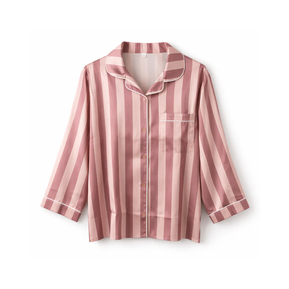 K&Co. Primrose Collection Long Satin Pyjama Set - BERRY STRIPE - Image 2