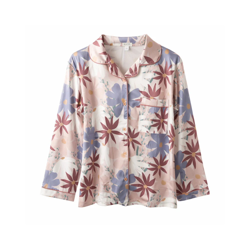 K&Co. Primrose Collection Long Satin Pyjama Set - PRIMROSE - Image 2