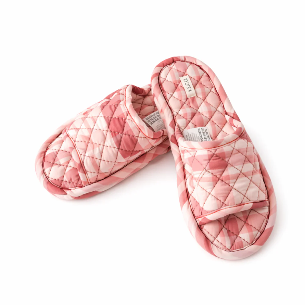 K&Co. Primrose Collection Quilted Slippers - BERRY GINGHAM - Image 2