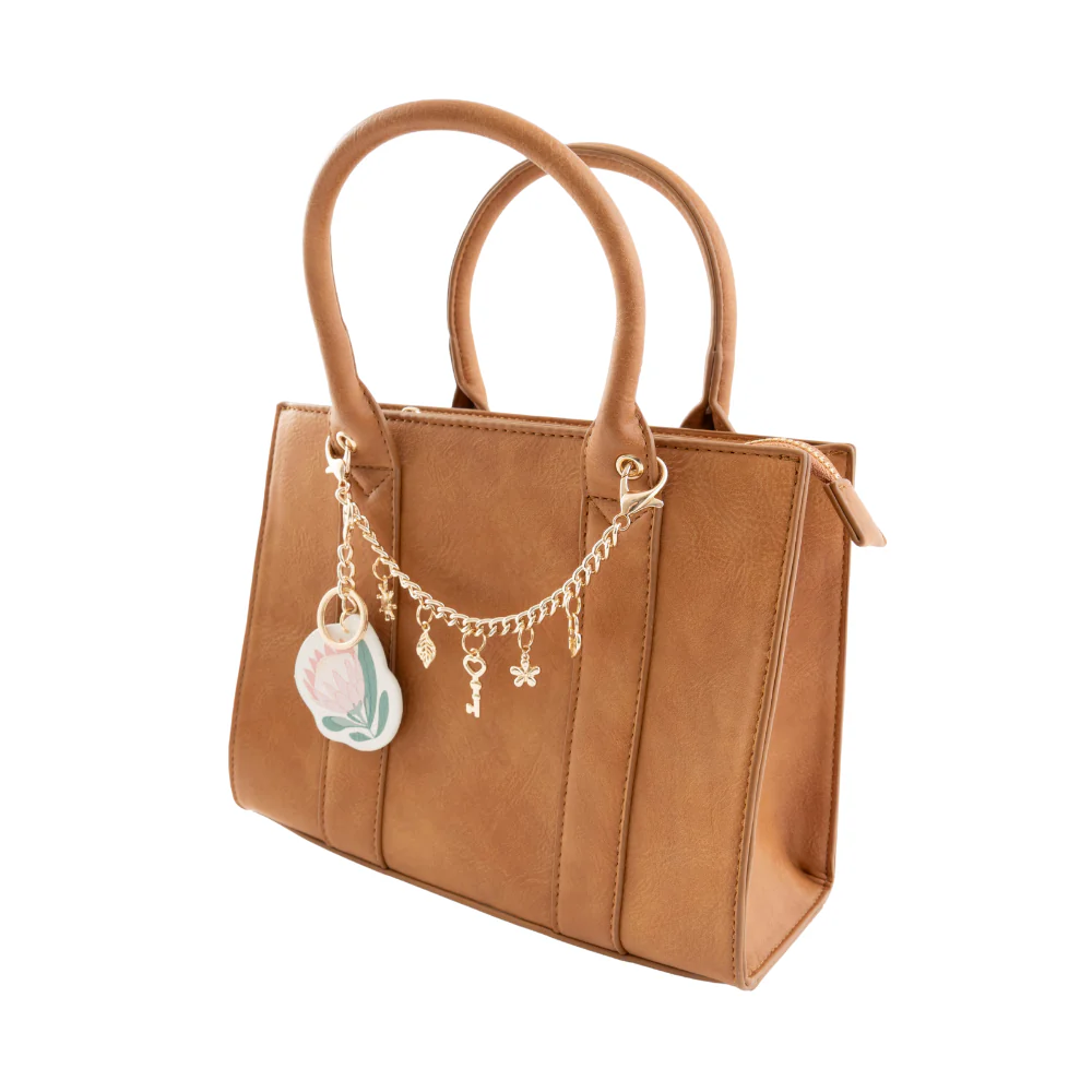 K&Co. Wild Flower Collection Structured Mini Tote Bag with Charms - TAN - Image 3