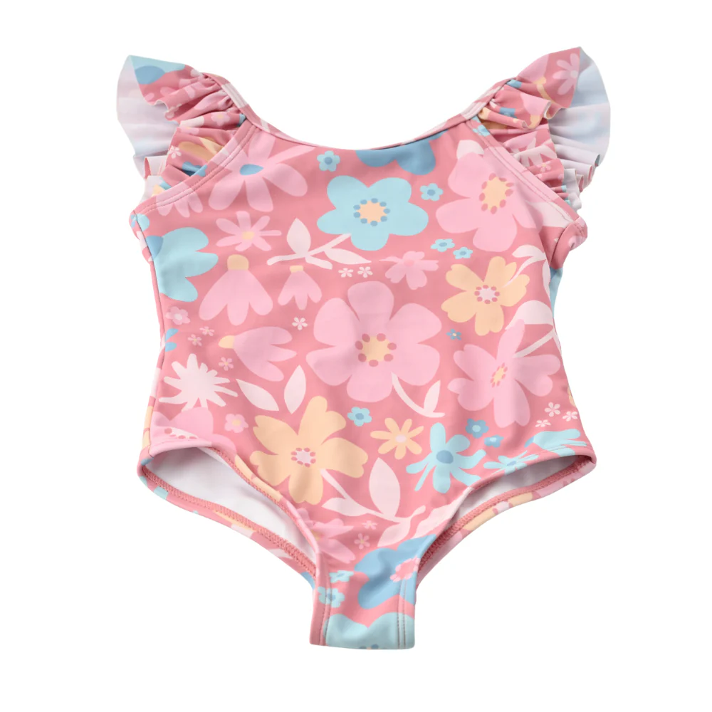 Kids Ruffle Swim Suit  - RETRO FLORAL