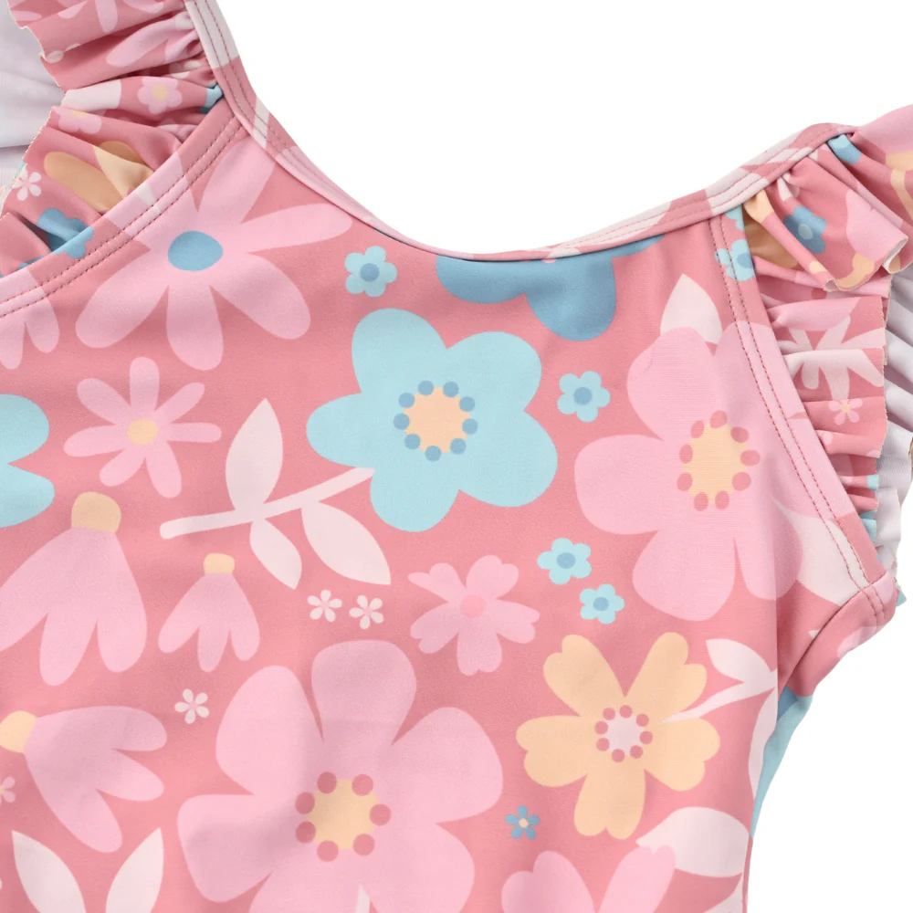 Kids Ruffle Swim Suit  - RETRO FLORAL - Image 2