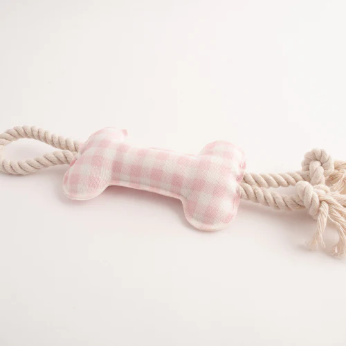 Pet Printed Rope Toy - PINK GINGHAM - Image 2
