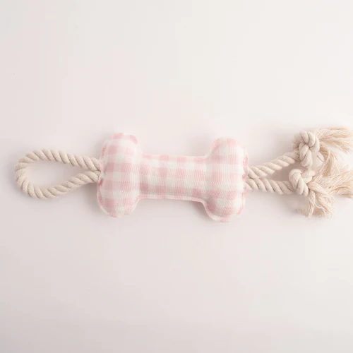 Pet Printed Rope Toy - PINK GINGHAM - Image 3